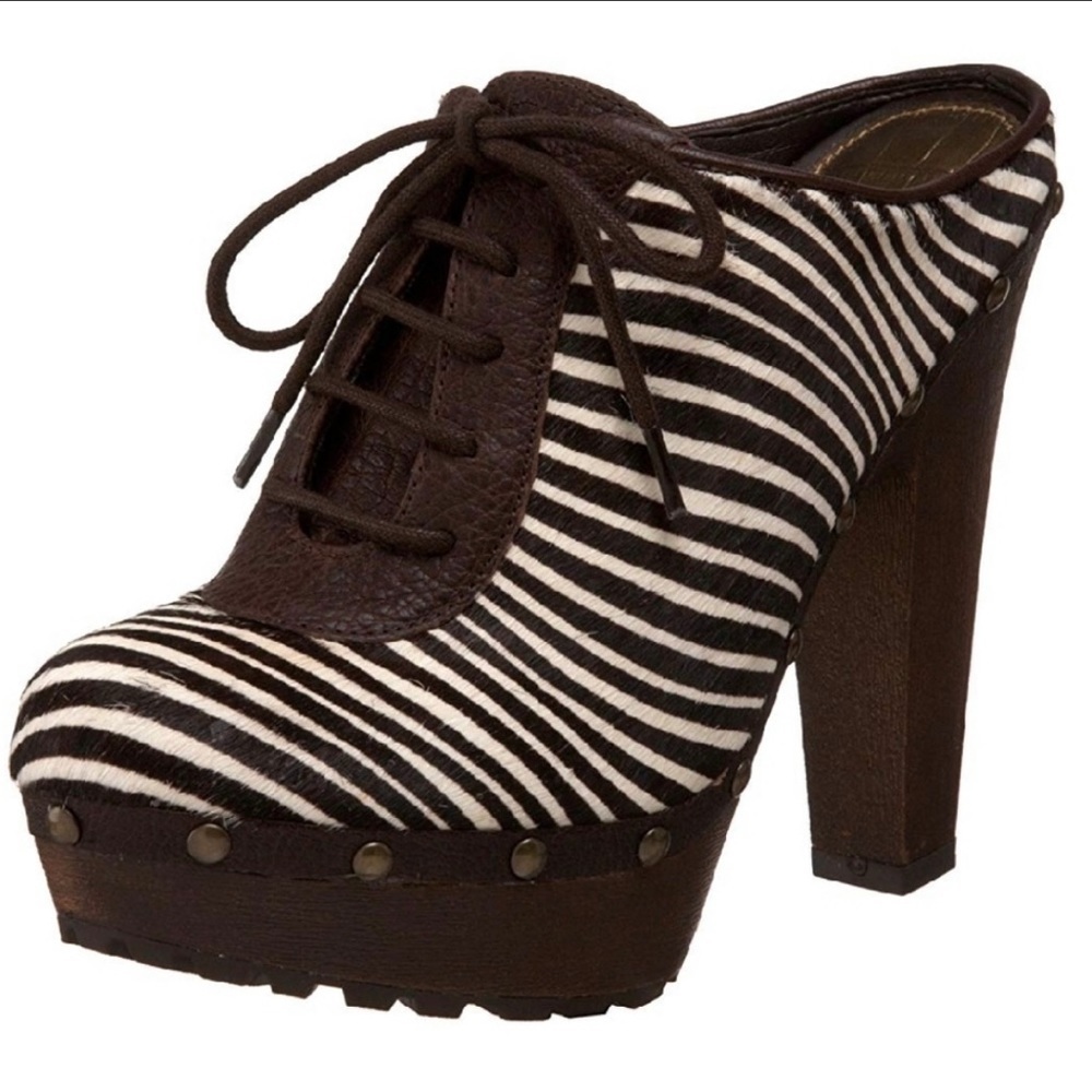 SAM EDELMAN Faye Studded Zebra Stripe Lace-Up Calf Hair Mules